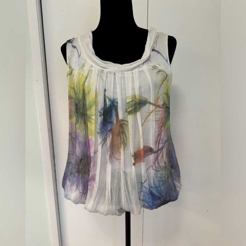 Silk Blend Sleeveless Gauzy Top Small - Picture 2 of 16